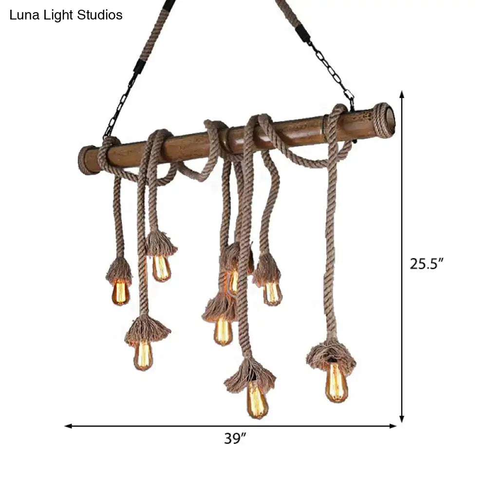 Beige Rope Exposed Bulb Eight-Light Island Light