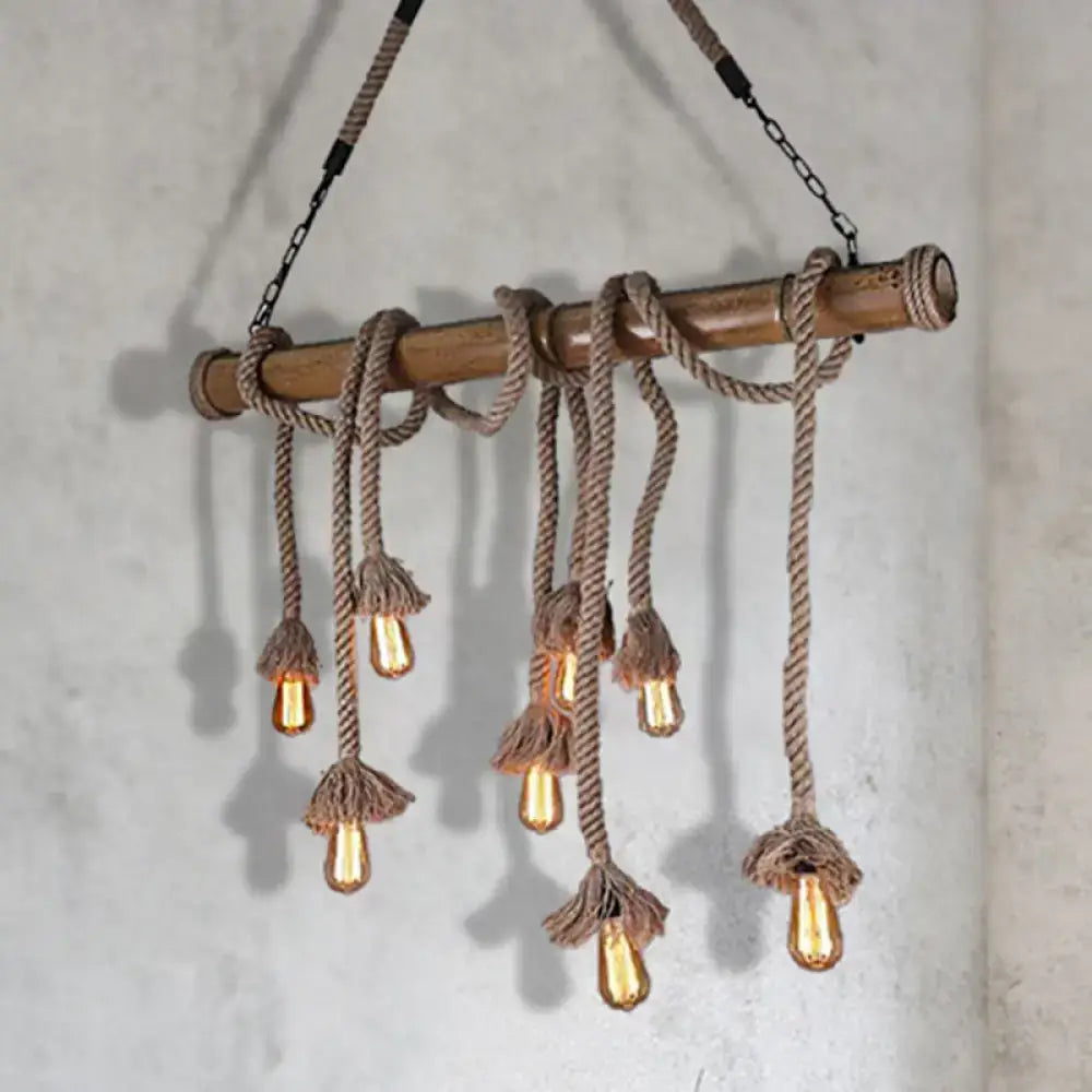 Beige Rope Exposed Bulb Eight-Light Island Light