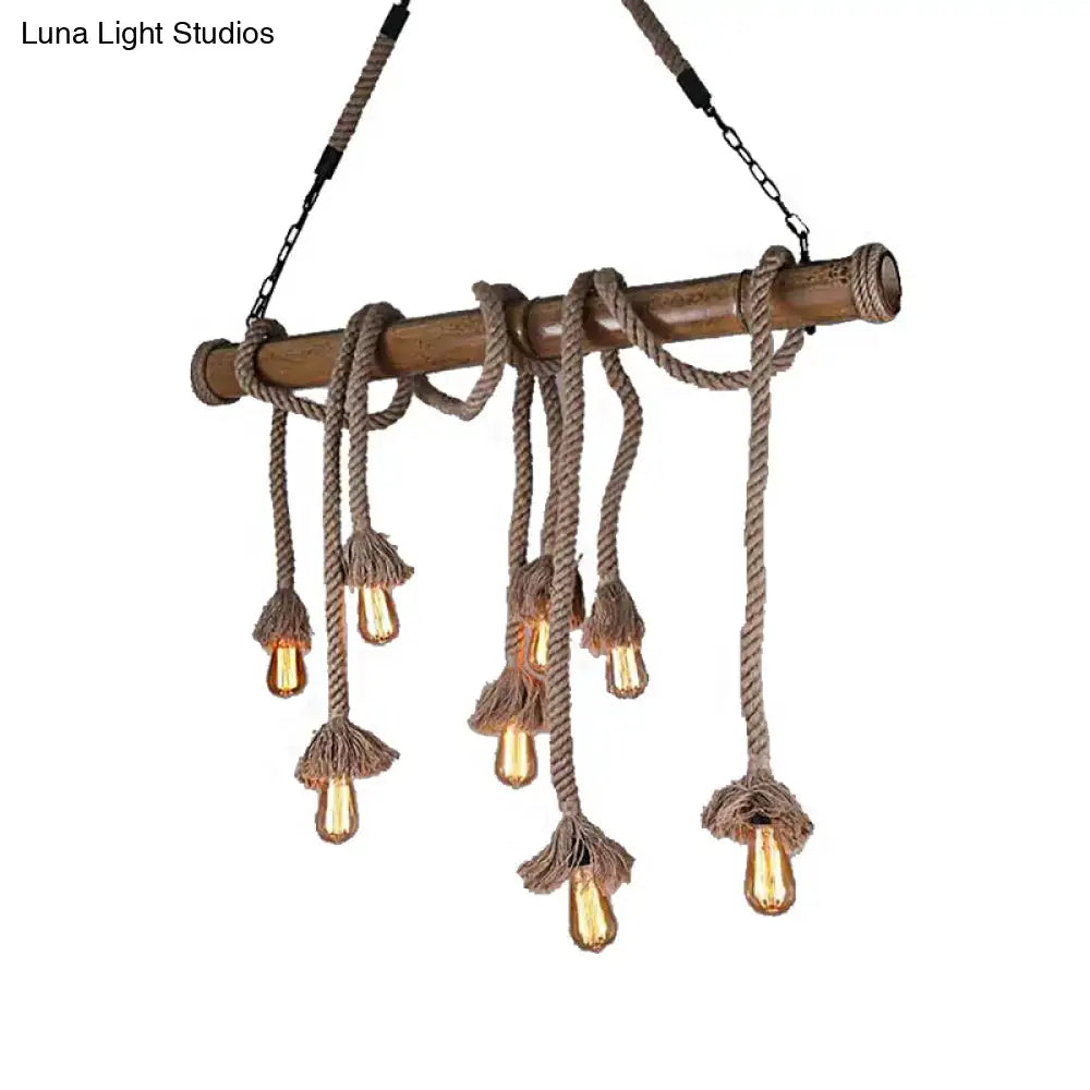 Beige Rope Exposed Bulb Eight-Light Island Light