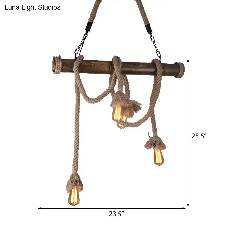 Beige Rope Exposed Bulb Eight-Light Island Light
