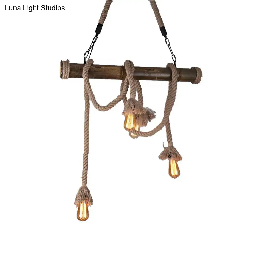 Beige Rope Exposed Bulb Eight-Light Island Light