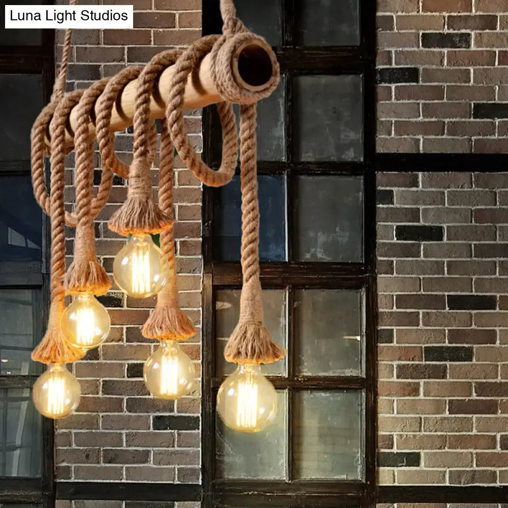 Bamboo Industrial Open-Bulb Six-Light Island Light