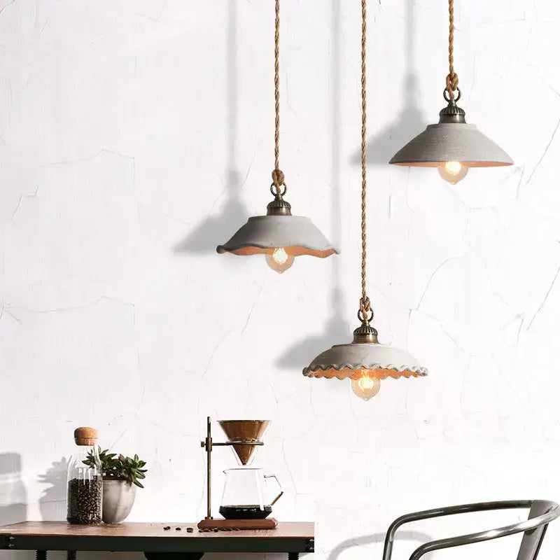 White Ceramic Pendant Light with Twisted Rope