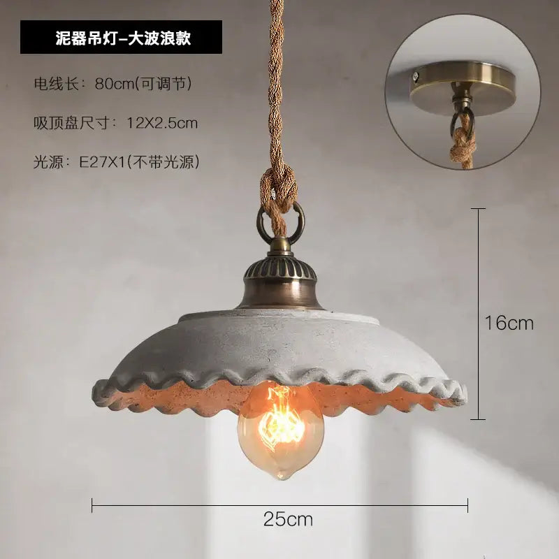 White Ceramic Pendant Light with Twisted Rope