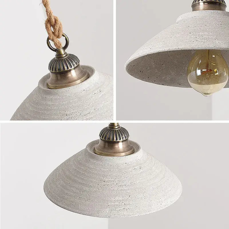 White Ceramic Pendant Light with Twisted Rope