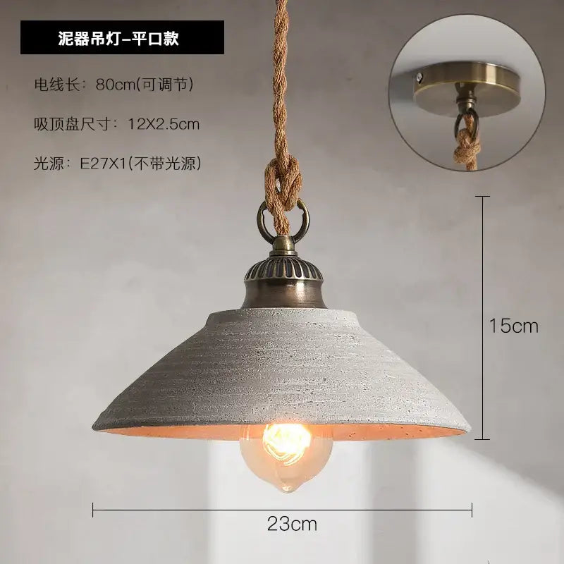White Ceramic Pendant Light with Twisted Rope