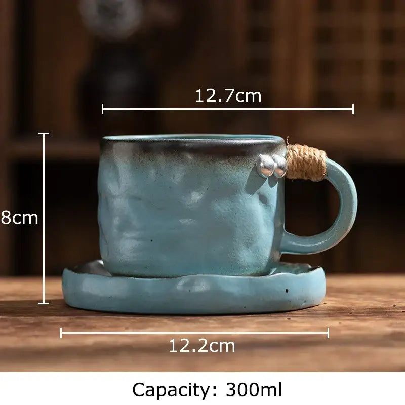 Teal Pottery Cup Saucer Set