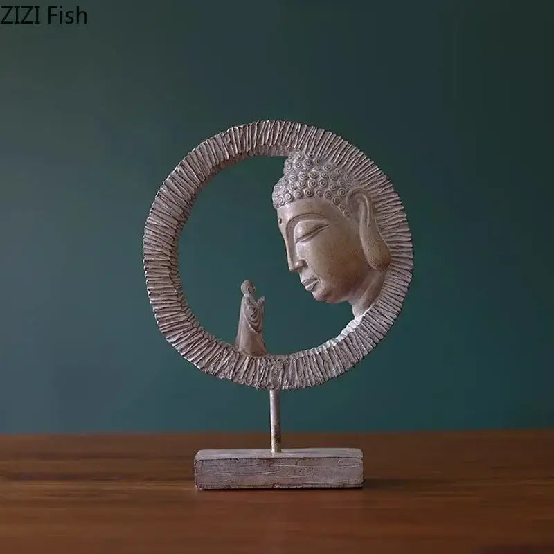 Bronze Buddha Head Statue Weathered Resin Finish