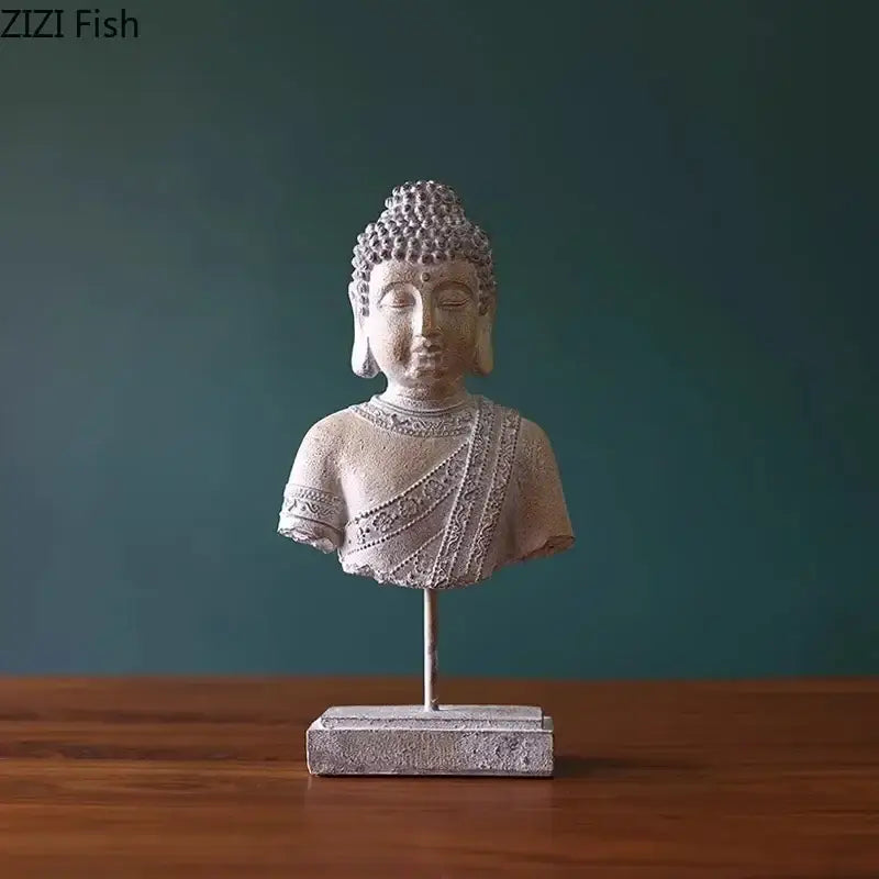 Bronze Buddha Head Statue Weathered Resin Finish