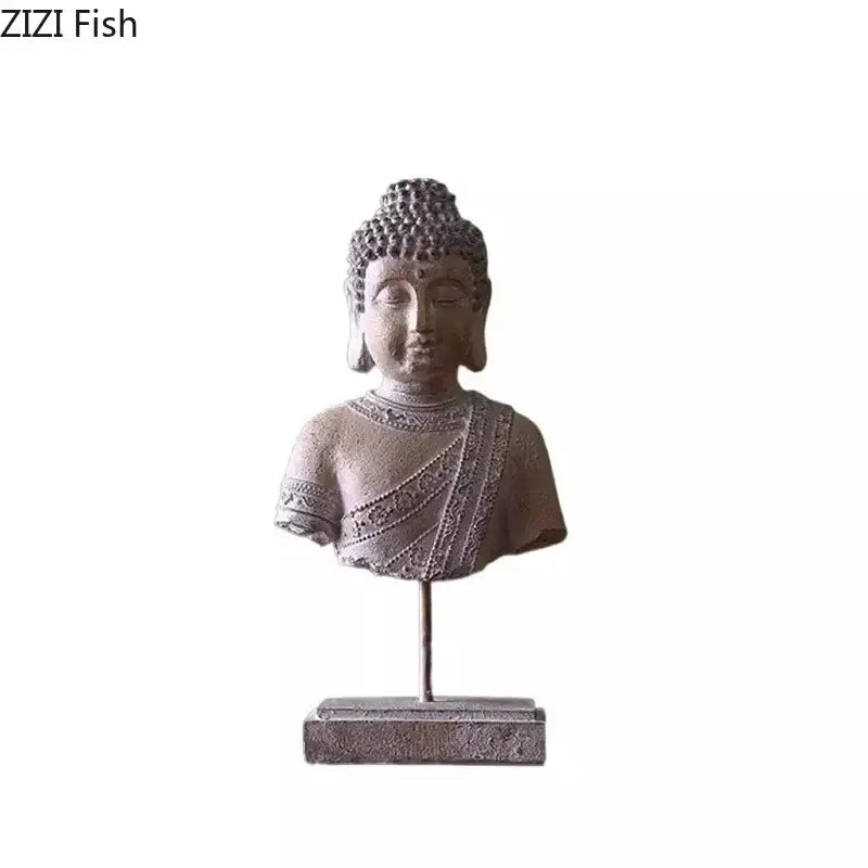 Bronze Buddha Head Statue Weathered Resin Finish