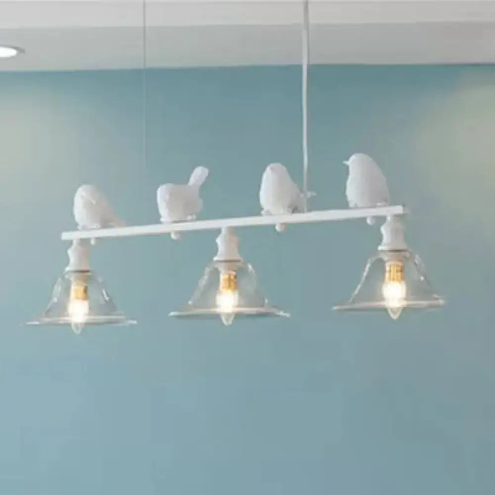 White Glass Bird-Themed Island Light