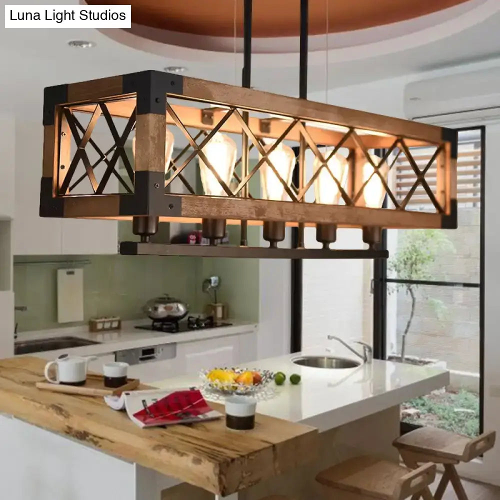 Wood Metal Rectangle Pendant