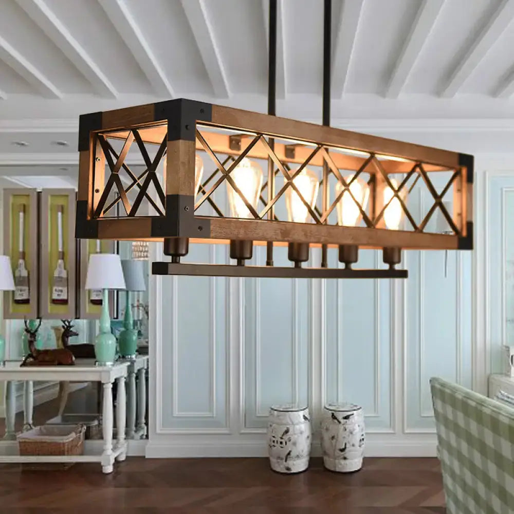Wood Metal Rectangle Pendant