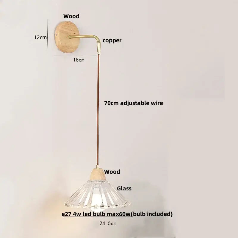 Wood Brass Glass Wall Light