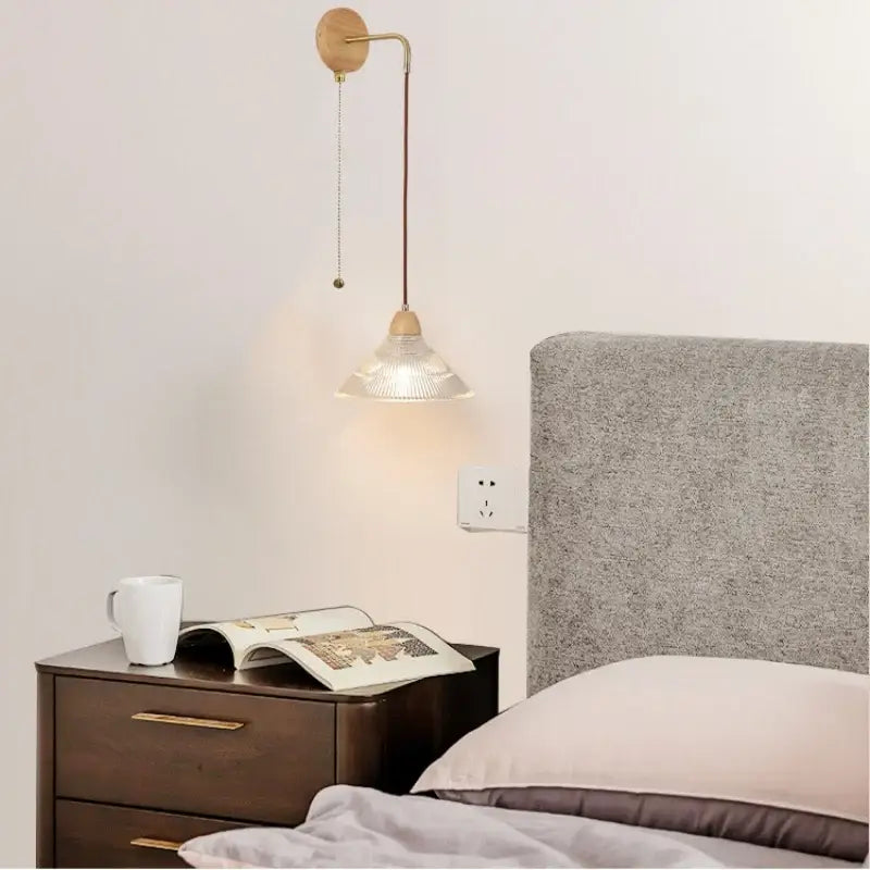 Wood Brass Glass Wall Light
