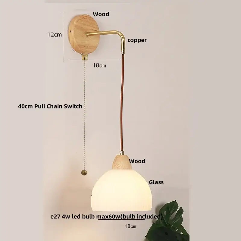 Wood Brass Glass Wall Light