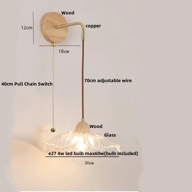 Wood Brass Glass Wall Light