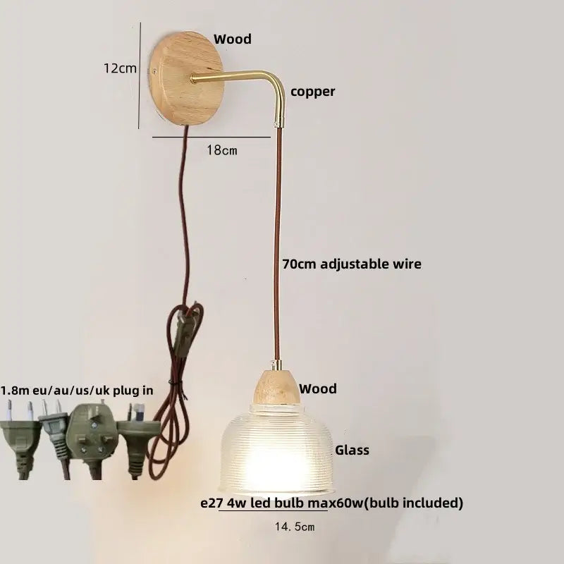Wood Brass Glass Wall Light