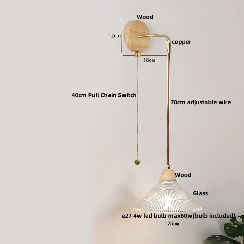 Wood Brass Glass Wall Light
