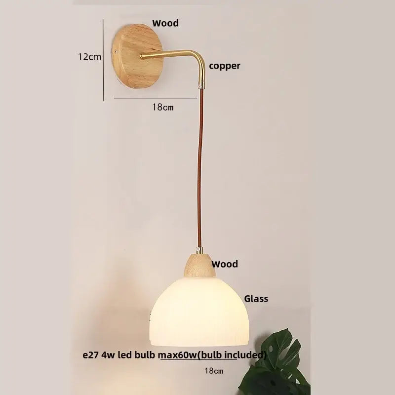 Wood Brass Glass Wall Light