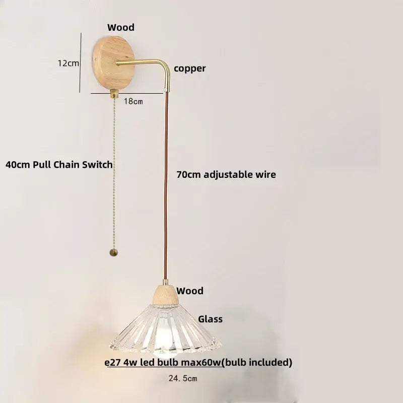 Wood Brass Glass Wall Light