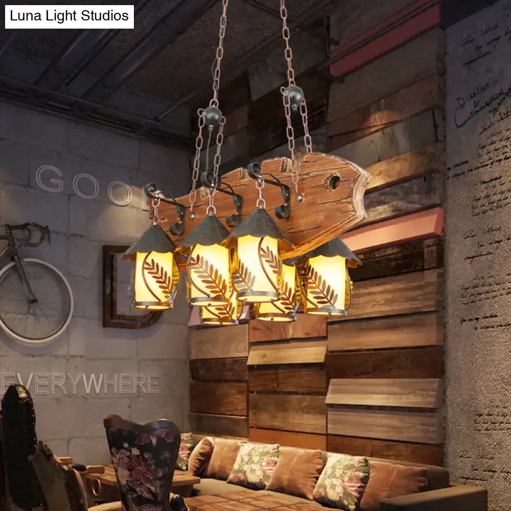 Wood Glass Island Chandelier