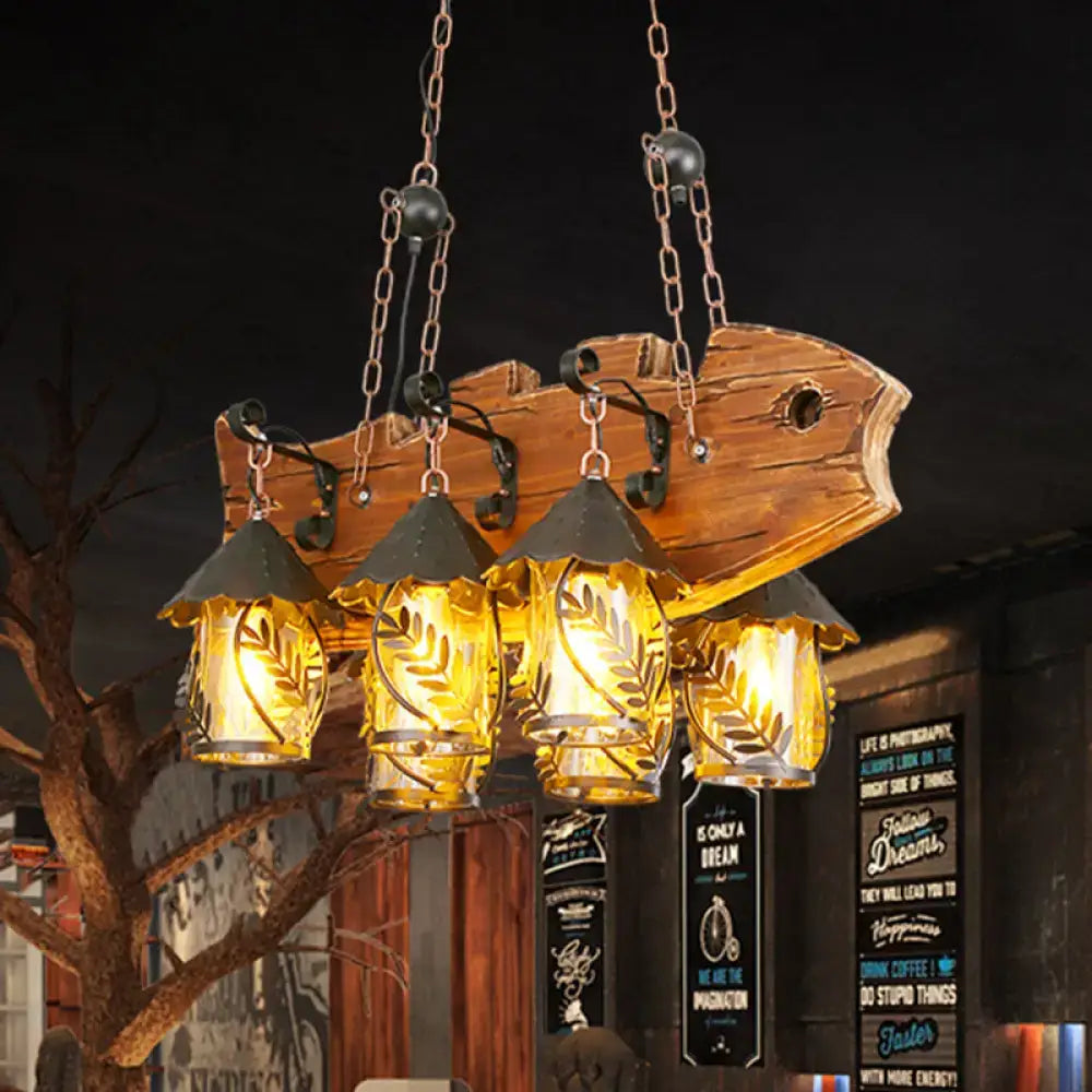 Wood Glass Island Chandelier
