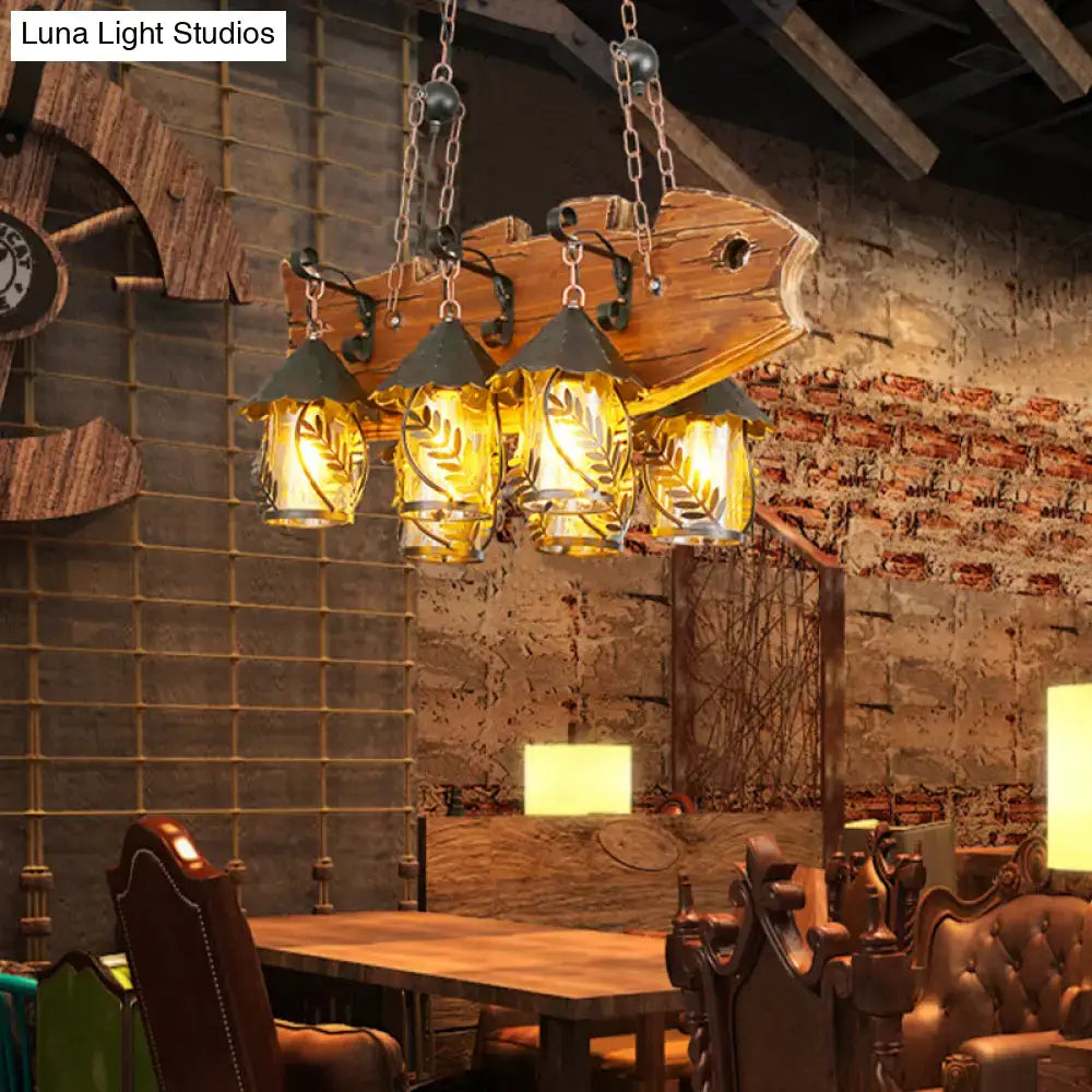 Wood Glass Island Chandelier