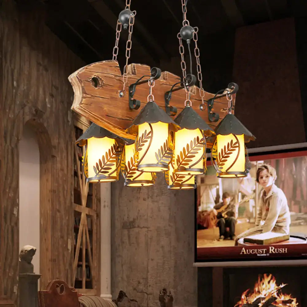 Wood Glass Island Chandelier