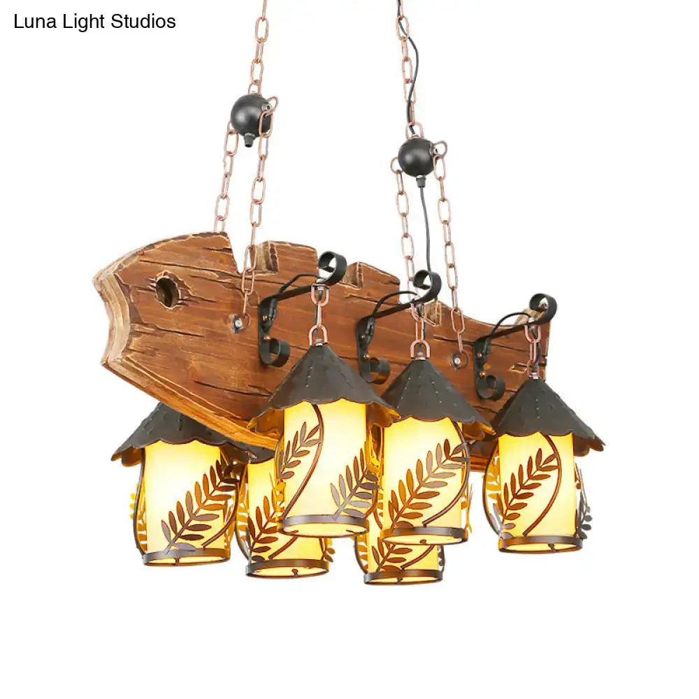 Wood Glass Island Chandelier