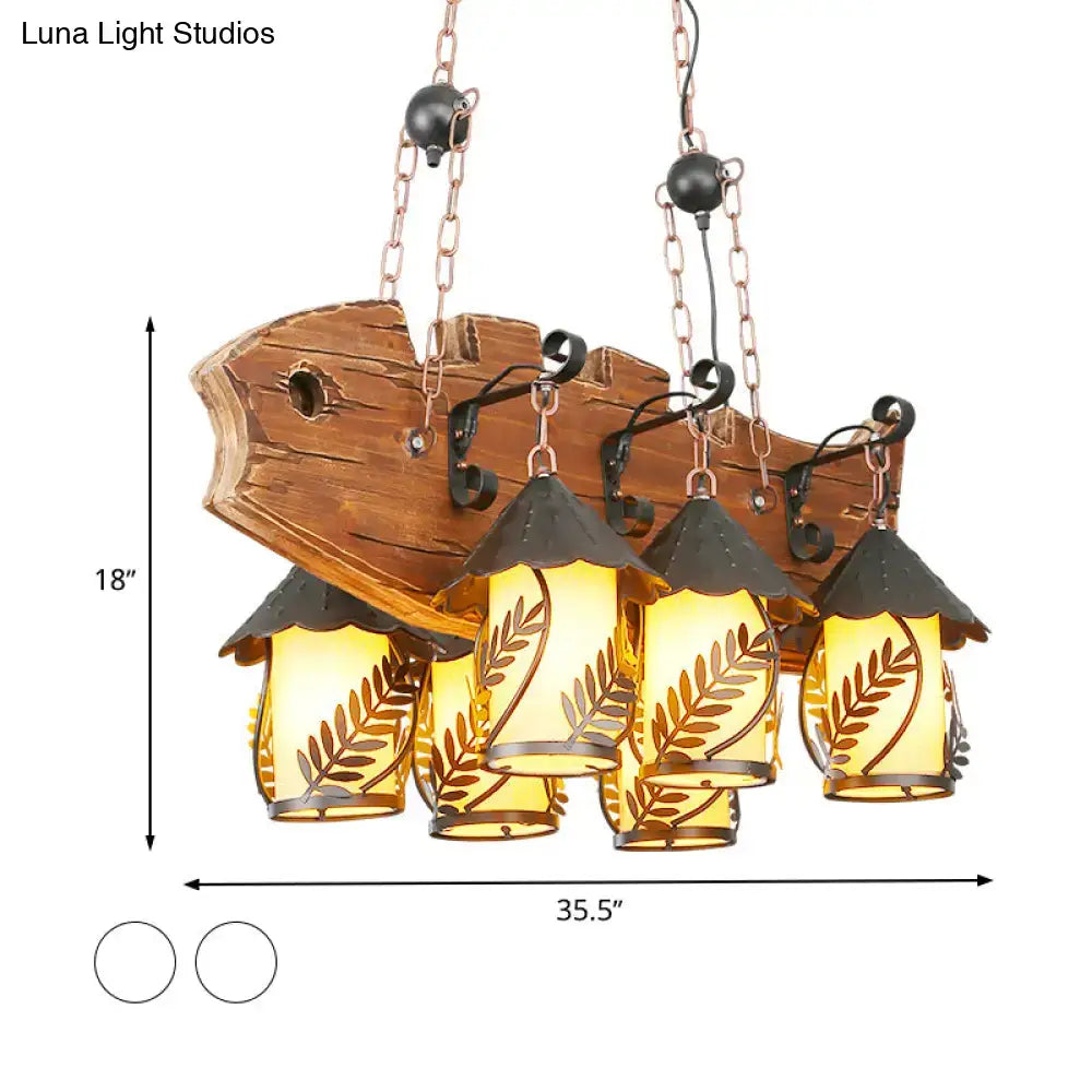 Wood Glass Island Chandelier