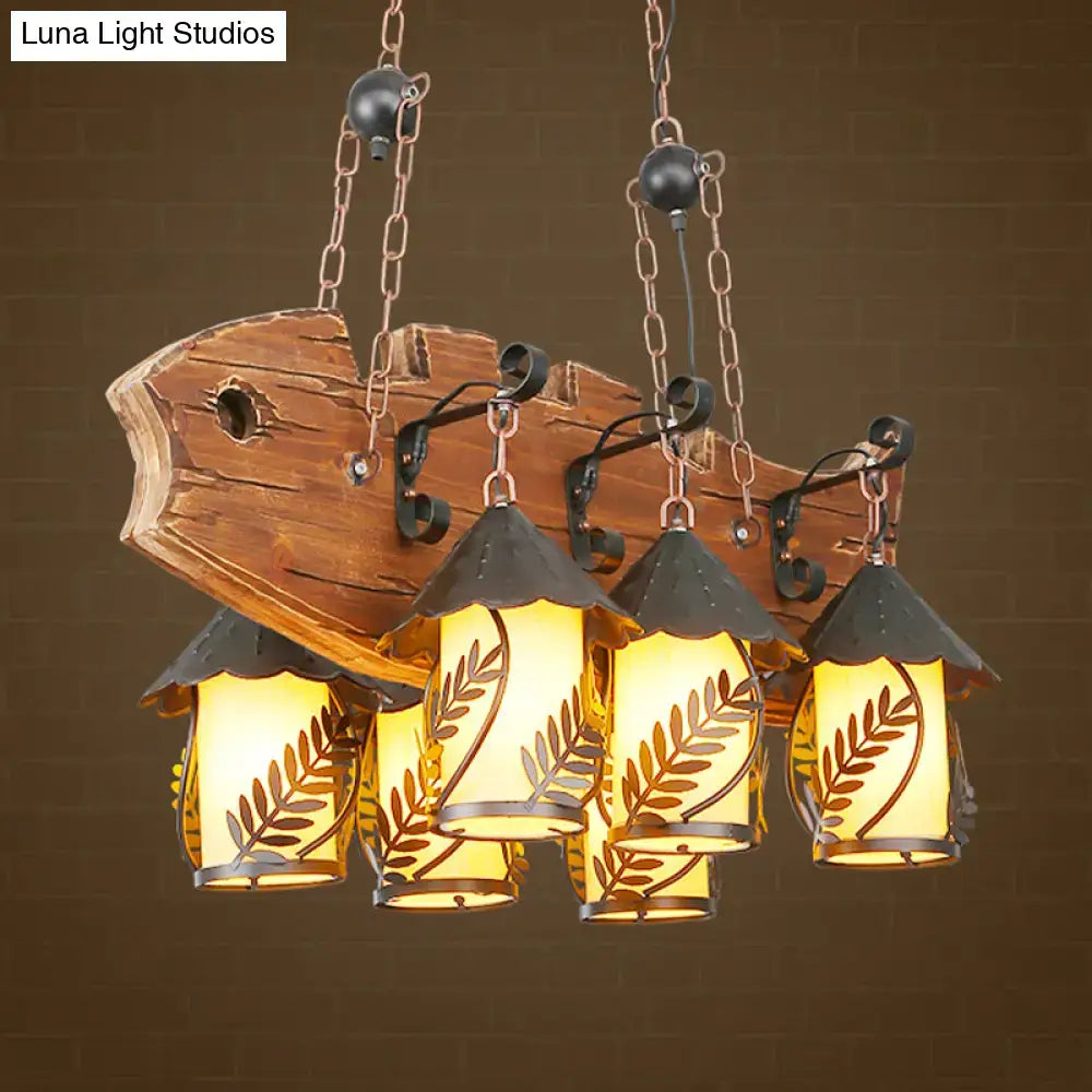 Wood Glass Island Chandelier