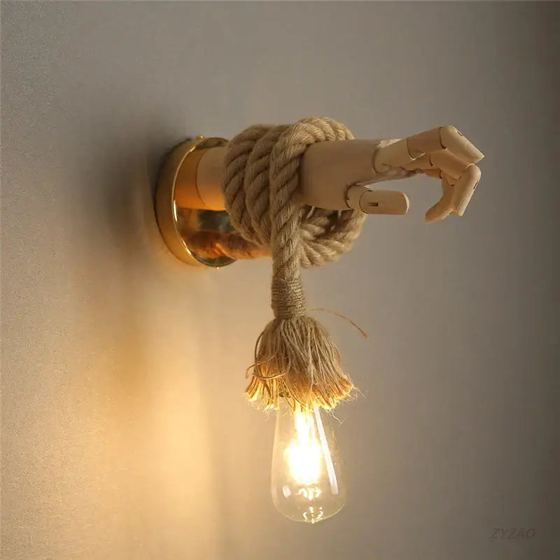 Wood Hand Rope Wall Light