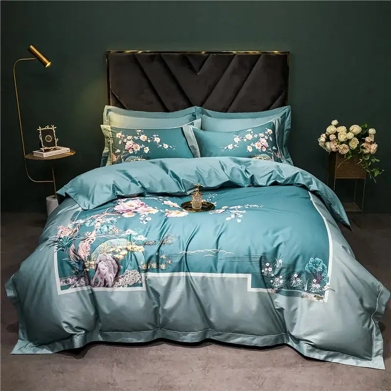 Green Floral Bird 1400TC Cotton Bedding