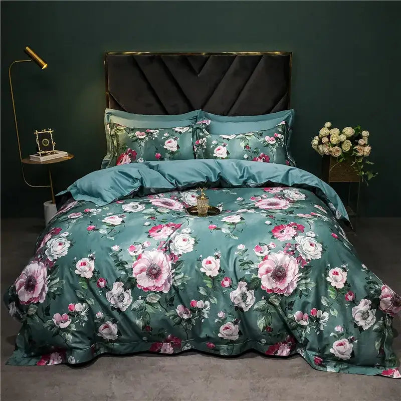 Green Floral Bird 1400TC Cotton Bedding