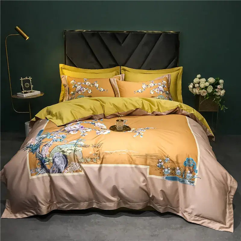 Green Floral Bird 1400TC Cotton Bedding