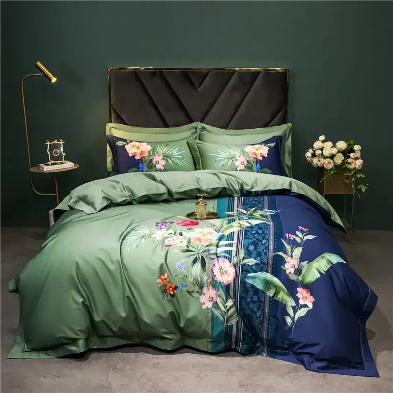 Green Floral Bird 1400TC Cotton Bedding