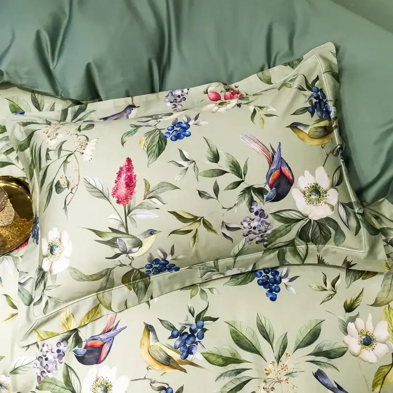 Green Floral Bird 1400TC Cotton Bedding