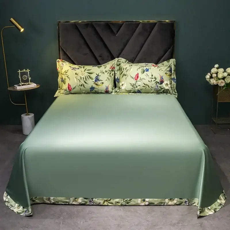 Green Floral Bird 1400TC Cotton Bedding