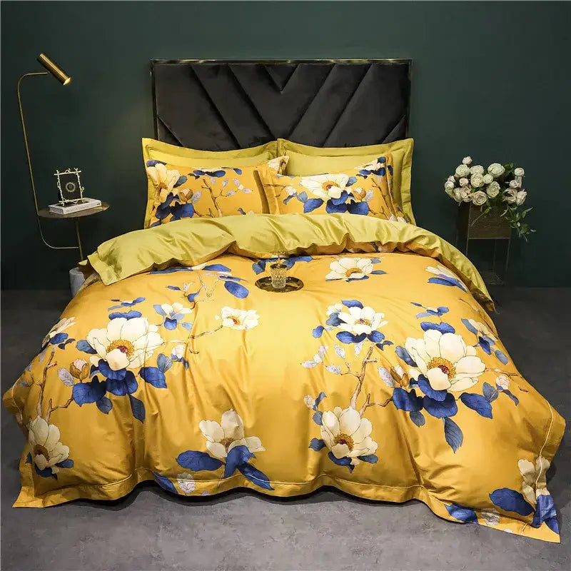 Green Floral Bird 1400TC Cotton Bedding