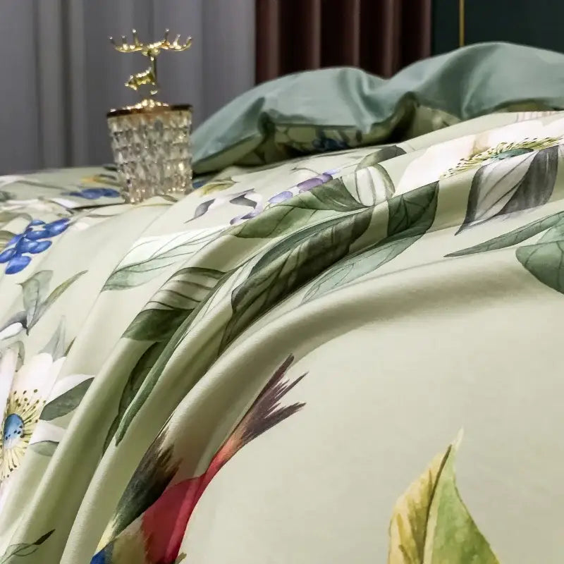 Green Floral Bird 1400TC Cotton Bedding