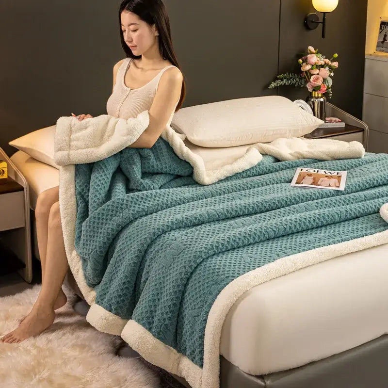 Green Velvet Autumn Blanket