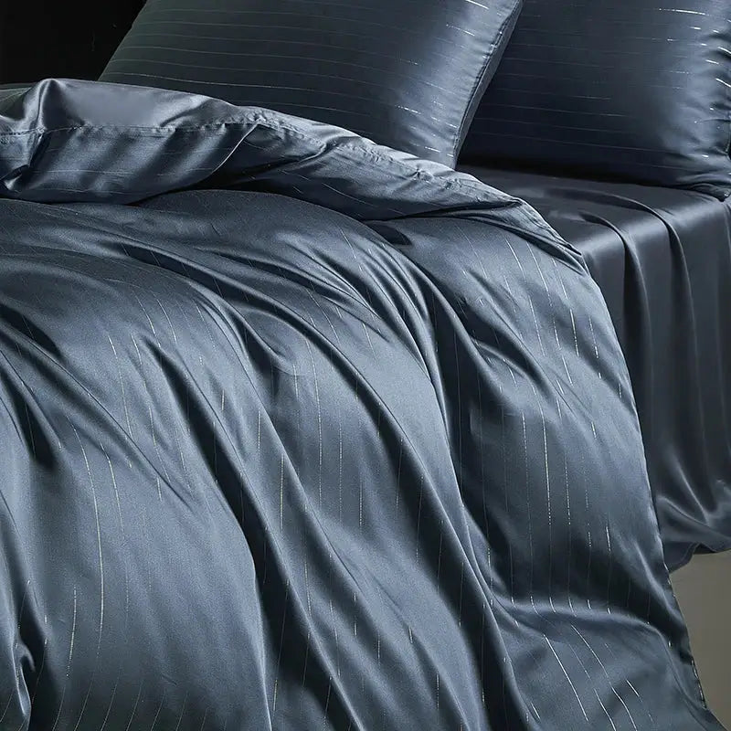 Gray Silver Pinstripe Duvet Set