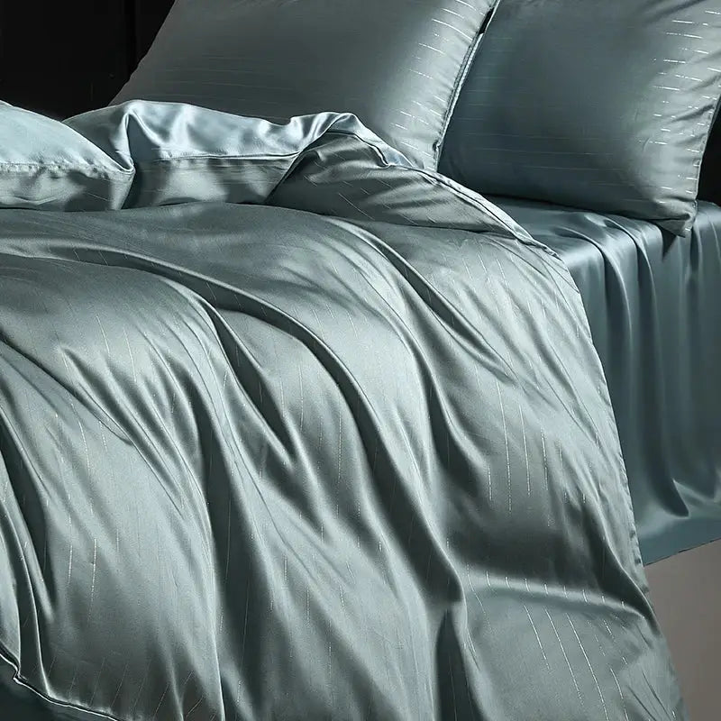 Gray Silver Pinstripe Duvet Set