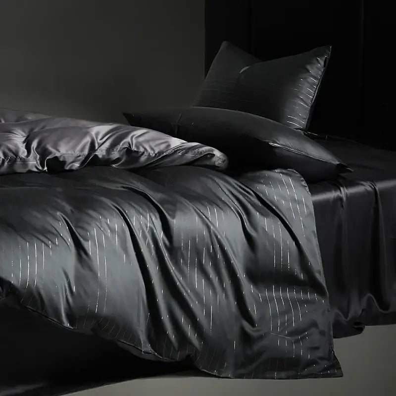 Gray Silver Pinstripe Duvet Set