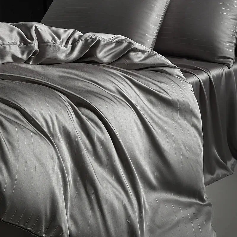 Gray Silver Pinstripe Duvet Set