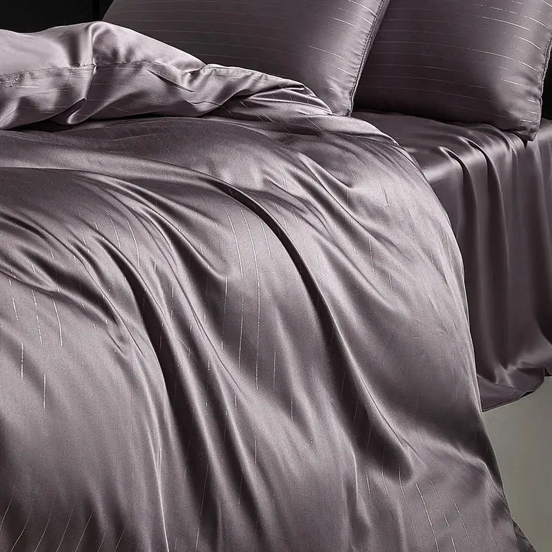 Gray Silver Pinstripe Duvet Set