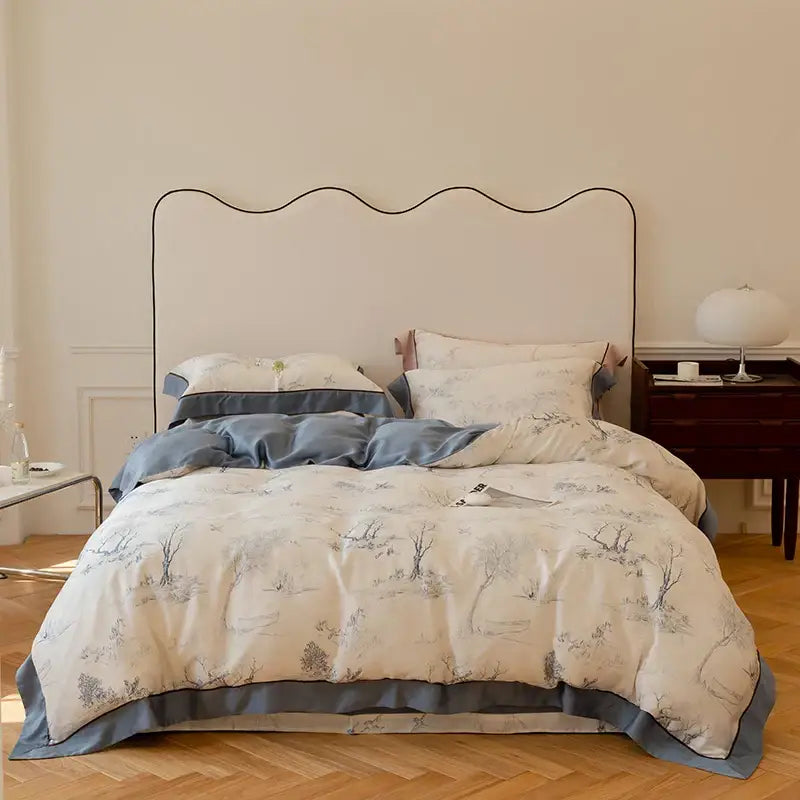 Blue Pink Cotton Bedding Set