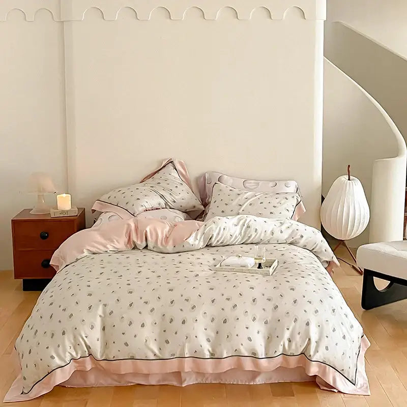 Blue Pink Cotton Bedding Set