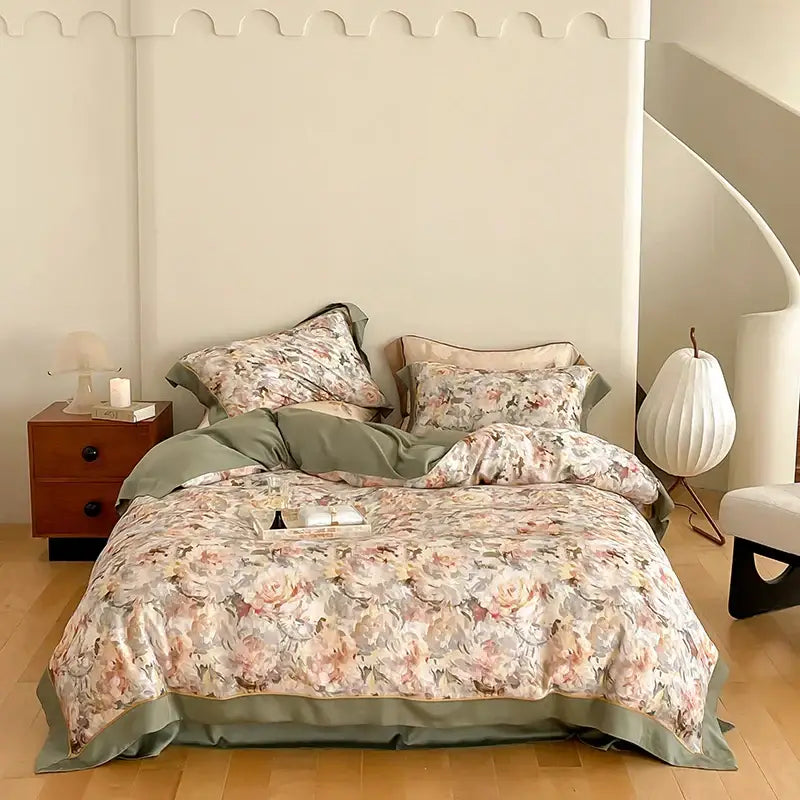 Blue Pink Cotton Bedding Set